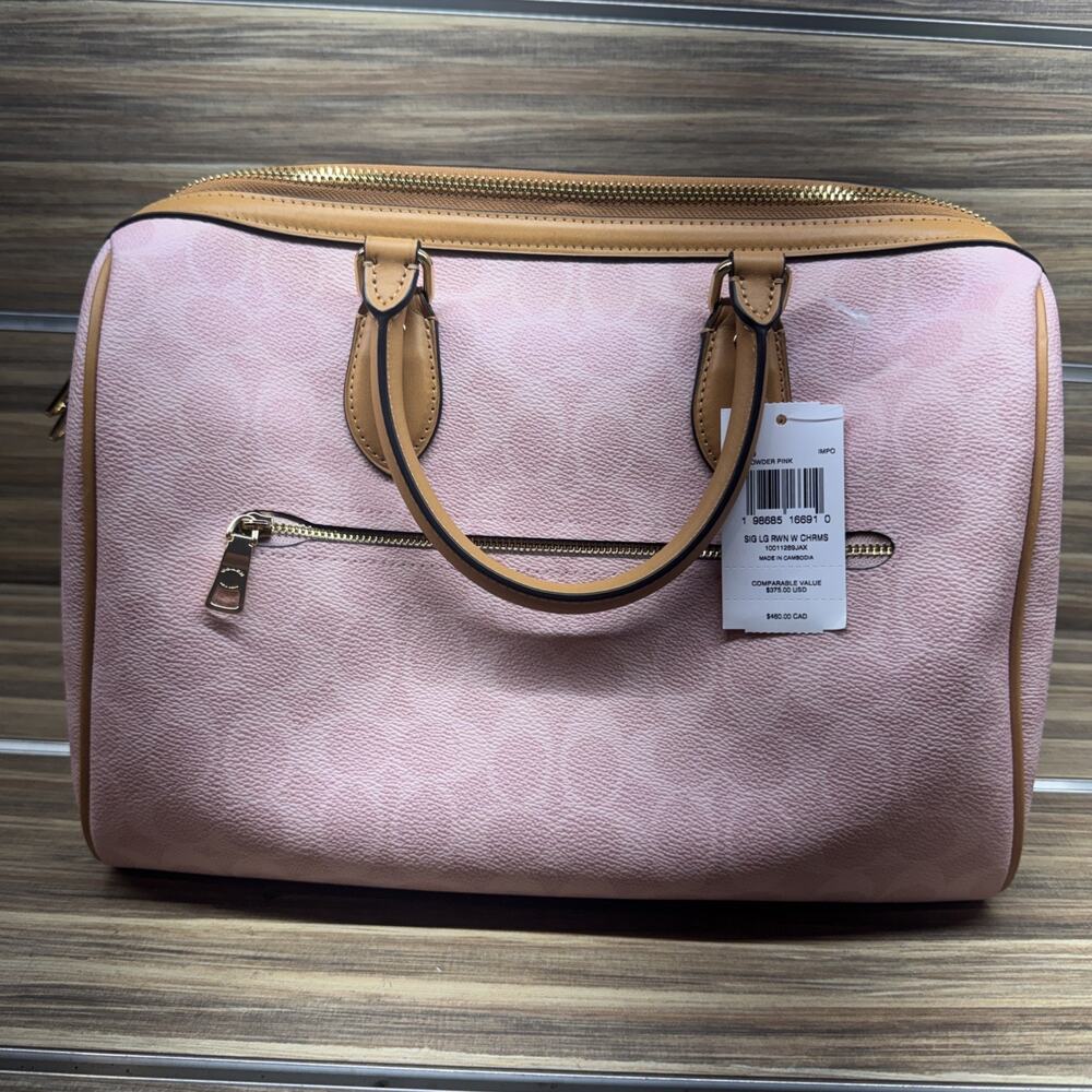 AUTHENTIC!! NWT Coach Rowan Large Satchel Bag In Signature in Powder Pink CEA19